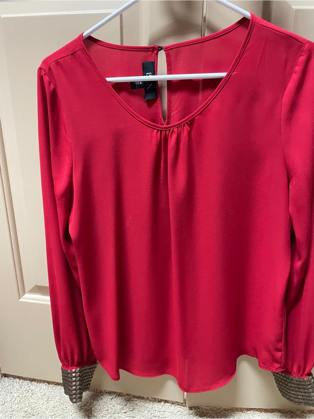 BCX Red Long-Sleeve V-Neck Blouse